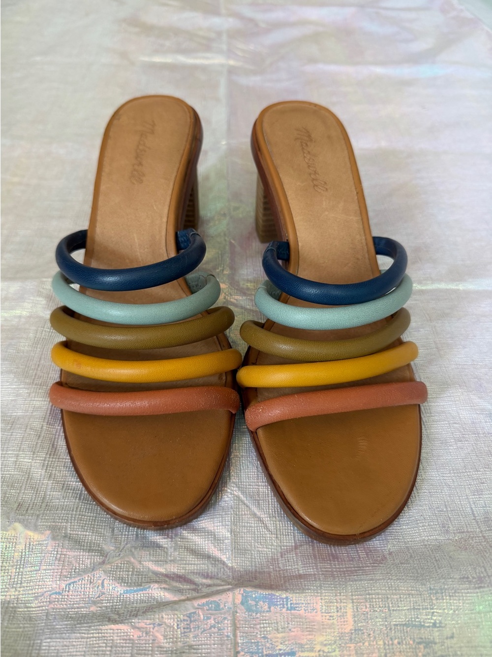Madewell Tan Leather Colorful Ring Strap Wedge Sandals